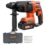 VEVOR Taladro Percutor Inalámbrico sin Escobillas, Atornillador Rotativo de 28 mm Kit de Herramientas Eléctricas Ligeras SDS-Plus con Batería de Litio y Cargador, 4 Funciones 1200 RPM 5300 BPM