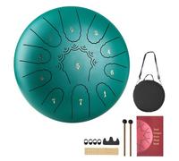 VEVOR Tambor de Lengüeta de Acero 254 mm 11 Notas, Tambor de Mano C Mayor con 2 Mazos y Bolsa de Transporte, Instrumento de Percusión, para Yoga, Meditación, Educación Musical de Principiantes, Verde