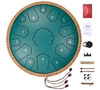 VEVOR Tambor de Lengüeta de Acero 356 mm 15 Notas Tambor de Mano C Mayor Tambor con 2 Mazos y Bolsa de Transporte Instrumento de Percusión de Tambor de Mano para Educación Musical y Yoga, Verde