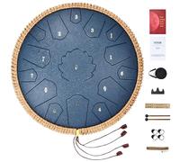 VEVOR Tambor de Lengüeta de Acero 356 mm 15 Notas Tambor de Mano D Mayor Tambor con 2 Mazos y Bolsa de Transporte Instrumento de Percusión de Tambor de Mano para Educación Musical y Yoga, Azul