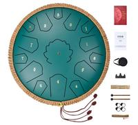 VEVOR Tambor de Lengüeta de Acero 356 mm 15 Notas Tambor de Mano D Mayor Tambor con 2 Mazos y Bolsa de Transporte Instrumento de Percusión de Tambor de Mano para Educación Musical y Yoga, Verde