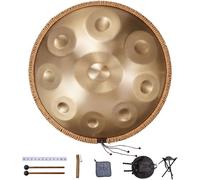 VEVOR Tambor de Mano 55 cm 9 Notas 432 Hz, Tambor Handpan en D Menor con Mazos, Instrumento de Percusión con Bolsa de Transporte para Yoga, Meditación, Educación Musical de Principiantes, Dorado