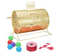 VEVOR Tambor de Tómbola de Lotería Capacidad de 10.000 Boletos o 300 Pelotas de Ping-Pong Jaula de Juego de Bingo de Metal Chapado en Latón Mango Giratorio de Madera 376x540 mm para Evento de Votación