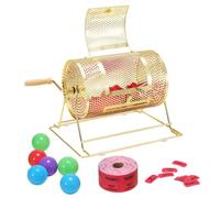 VEVOR Tambor de Tómbola de Lotería Capacidad de 2500 Boletos o 100 Pelotas de Ping-Pong Jaula de Juego de Bingo de Metal Chapado en Latón Mango Giratorio de Madera 295 x 190 mm para Evento de Votación