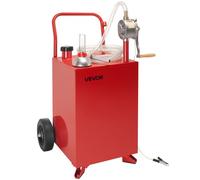 VEVOR Tanque de Combustible, Tanque Portátil 90,92 L con Bomba de Transferencia Manual, 2 Ruedas y 3 m Manguera Contenedor de Gasolina y Diésel para Autos, Cortadoras de Césped, Botes y Más, Rojo