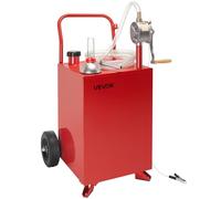 VEVOR Tanque de Combustible, Tanque Portátil 90,92 L con Bomba de Transferencia Manual, 2 Ruedas y 3 m Manguera Contenedor de Gasolina y Diésel para Autos, Cortadoras de Césped, Botes y Más, Rojo