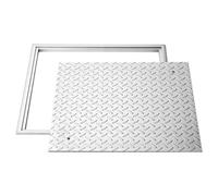 VEVOR Tapa de Alcantarilla con Marco de Acero al Carbono Tapa de Cisterna Cuadrada 60 x 60 cm Marco de 64,5 x 64,5 cm Patrón Antideslizante para Inspección de Canales de Drenaje en Pavimento, Jardín