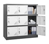 VEVOR Taquillas Metálicas con 9 Puertas, Casillero Metálico 90 x 45 x 94 cm, Capacidad de Carga 29,9 kg, 2 Llaves para Cada Caja, Armario de Almacenamiento para Oficina Escuela Gimnasio, Blanco y Gris