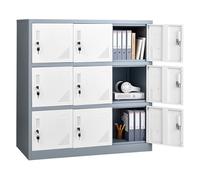 VEVOR Taquillas Metálicas con 9 Puertas, Casillero Metálico 90 x 45 x 94 cm, Capacidad de Carga 29,9 kg, 2 Llaves para Cada Caja, Armario de Almacenamiento para Oficina Escuela Gimnasio, Blanco y Gris
