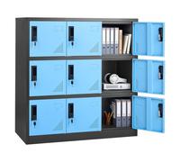 VEVOR Taquillas Metálicas de 9 Puertas 90 x 45 x 94 cm, Armario Metálico con Cerradura, Capacidad de Carga de 29,9 kg, Ranuras de Ventilación, Taquilla Vestuario para Oficina Gimnasio, Azul y Negro