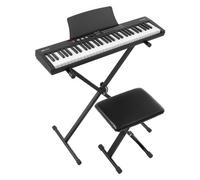 VEVOR Teclado de Piano Eléctrico 61 Teclas Semipesadas con Soporte y Banco, 128 Tonos y Ritmos, Doble Fuente de Alimentación, con Pedal, Conector para Auriculares, USB/MIDI y Atril, para Principiantes