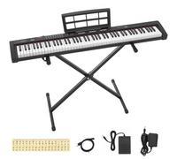 VEVOR Teclado de Piano Eléctrico Portátil 88 Teclas Semipesadas con Soporte | Para Principiantes, 128 Tonos y Ritmos, Doble Fuente de Alimentación, con Pedal, Conector para Auriculares, USB/MIDI y Atril