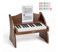 VEVOR Teclado de Piano Infantil 25 Teclas de Madera, Piano Electrónico para Niños 3-10 Años, USB-C o Pilas, Volumen Ajustable, con Hojas de Práctica y Pegatinas de Notas, para Casa Aula Viaje Familiar