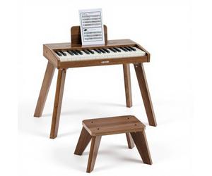 VEVOR Teclado de Piano Infantil 37 Teclas de Madera con Silla, Piano Electrónico para Niños 3-10 Años, Volumen Ajustable, USB-C o Pilas, con Pegatinas de Notas y Hojas de Práctica para Viaje Casa Aula
