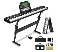 VEVOR Teclado de Piano Plegable 88 Teclas Bluetooth y MIDI Piano Electrónico Digital Portátil Soporte Pedal de Sostenido Teclas Iluminadas Recargable para Principiantes, Adolescentes, Adultos, Negro