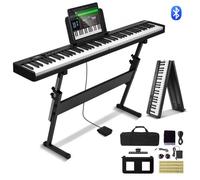 VEVOR Teclado de Piano Plegable 88 Teclas Bluetooth y MIDI Piano Electrónico Digital Portátil Soporte Pedal de Sostenido Teclas Iluminadas Recargable para Principiantes, Adolescentes, Adultos, Negro