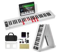 VEVOR Teclado de Piano Plegable Portátil 61 Teclas Bluetooth y MIDI, Blanco