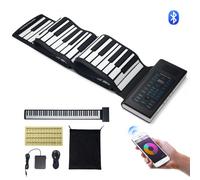 VEVOR Teclado Piano Enrollable 88 Teclas 128 Ritmos 128 Tonos Piano Digital Portátil Recargable con Altavoz 2W Pantalla LED 5 Puertos Función MIDI para Niños, Principiantes, Adultos, Negro