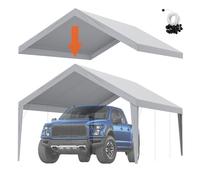 VEVOR Tela de Repuesto para Toldo de Cochera 6,1x3,94 m Lona de Garaje para Pared Lateral Impermeable con Protección UV Elásticos de Bola Fácil Instalación, Gris (Parte Superior y Marco No Incluidos)