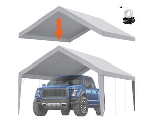 VEVOR Tela de Repuesto para Toldo de Cochera 6,1x3,94 m Lona de Garaje para Pared Lateral Impermeable con Protección UV Elásticos de Bola Fácil Instalación, Gris (Parte Superior y Marco No Incluidos)