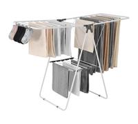 VEVOR Tendedero Plegable 2 Niveles con Pinzas para Calcetines Tendedero de Ropa 1385 mm de Tendido 21 Barras de Secado Tubos de Hierro y Plástico PP Altura Ajustable para Exterior, Interior, Blanco