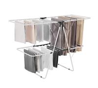 VEVOR Tendedero Plegable 2 Niveles con Pinzas para Calcetines Tendedero de Ropa 1470 mm de Tendido 31 Barras de Secado Tubos de Hierro y Plástico PP Altura Ajustable para Exterior, Interior, Blanco