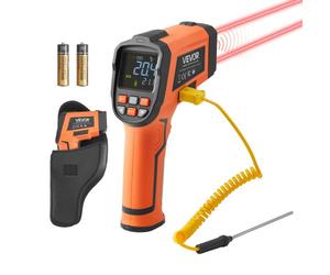 VEVOR Termómetro Infrarrojo con Sonda Tipo K, Modo Dual -30 a 1600 °C, Pistola Termómetro Láser Digital 50:1 con Emisividad de 0,10 a 1,0 para Cocina Industria Automoción (No Apto para Uso Humano)