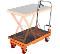 VEVOR TF15 - Carrito de mesa de elevación hidráulica, capacidad de 330 libras, 28.5 pulgadas con 4 ruedas y almohadilla antideslizante, para manejo y transporte de materiales, color naranja