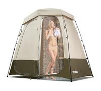 VEVOR Tienda de Campaña con Ducha y Baño, con Mampara de Privacidad y Cambiador, con Piquetas, Cuerdas, Bolsa de Transporte y Barra Transversal, para Camping, Playa, Caqui, 2500 x 1220 x 2180 mm