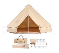VEVOR Tienda de Campana de Lona de 4m, Carpa de Yurta para 4 Estaciones, Tienda de Campaña Familiar con Agujero para Estufa de Leña y Bolsas de Almacenamiento para Glamping de hasta 6 Personas, Fiesta
