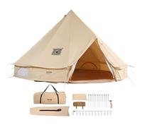 VEVOR Tienda de Campana de Lona de 5m Carpa para Fiestas Familiares Actividades al Aire Libre con Orificio para Estufa de Leña y Bolsas de Almacenamiento Capacidad Aprox. 8 Personas, Barbacoa, Camping
