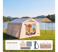 VEVOR Tienda de Campaña Inflable para 5-8 Personas con Bomba de Aire Beige | Casa Hinchable para Glamping Viaje Familiar Outdoor, Tela Oxford Impermeable 420D, con Apertura de Chimenea Tragaluz Toldo