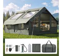 VEVOR Tienda de Campaña Inflable para 5-8 Personas con Bomba de Aire Verde | Carpa Hinchable para Viaje Outdoor Glamping, Tela Poliéster-Algodón Impermeable, con Claraboya Apertura de Chimenea Bolsa