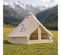 VEVOR Tienda de Campaña para 2-3 Personas, Carpa Yurta de Tela Oxford Impermeable,con Cubierta de Lluvia Salida de Humos Suelo Desmontable Ventana de Malla, para Glamping Camping Outdoor Viajes, Beige