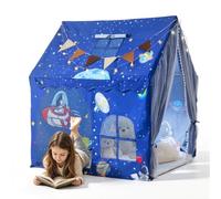 VEVOR Tienda de Campaña para Niños 120 x 105 x 127 cm Casa de Juegos Azul | para Dormitorio, Salón, Fiestas, Marco de PVC, con Puertas, Ventanas y Alfombra Acolchada, Decoración de Luces y Banderitas