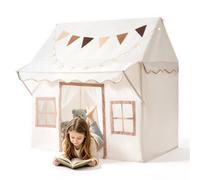 VEVOR Tienda de Campaña para Niños Casa de Juegos con Toldo 2 en 1 Beige | para Dormitorio, Salón, Fiestas, Decoración de Luces de Estrella y Banderitas, con Puertas, Ventanas y Alfombra Acolchada