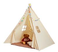 VEVOR Tienda de Campaña para Niños Tienda Tipi para Niños de 1 a 5 Años Tienda de Campaña para Niños con Alfombra y Bolas de Felpa Decorativas con Ventanas para Interior y Exterior, Color Beige