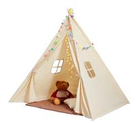 VEVOR Tienda de Campaña para Niños Tienda Tipi para Niños de 1 a 5 Años Tienda de Campaña para Niños con Alfombra y Bolas de Felpa Decorativas con Ventanas para Interior y Exterior, Color Beige