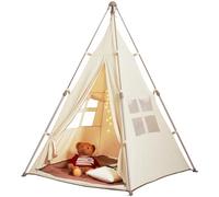 VEVOR Tienda de Campaña para Niños Tienda Tipi para Niños de 1 a 5 Años Tienda de Campaña Plegable para Niños con Alfombra y Bolas de Transporte con Ventanas para Interior y Exterior, Color Beige