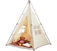VEVOR Tienda de Campaña para Niños Tienda Tipi para Niños de 1 a 5 Años Tienda de Campaña Plegable para Niños con Alfombra y Bolas de Transporte con Ventanas para Interior y Exterior, Color Beige