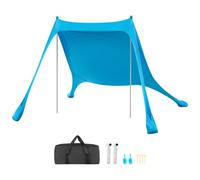 VEVOR Tienda de Playa Desplegable 2,3 x 2,3 m, Toldo de Playa Portátil, Protección UPF 50+, con Polos de Aluminio Palas y Sacos de Arena, Carpa Solar Plegable para Vacaciones Viaje Camping, Color Azul