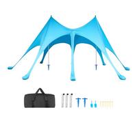 VEVOR Tienda de Playa Desplegable 6,1 x 4,0 m, Toldo de Playa Portátil, Protección UPF 50+, Refugio Solar con Sacos y Palas de Arena, 2 Anclas de Tierra, para Vacaciones Viajes Camping, Color Azul
