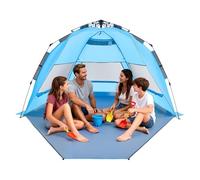 VEVOR Tienda de Playa para 4 Personas 250 x 130 x 145 cm, Carpa de Refugio de Sol Protección UPF 50+, Carpa Portátil de Playa con Bolsa de Transporte y Bolsillos para Arena, para Picnics, Azul