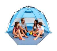 VEVOR Tienda de Playa para 4 Personas 250 x 130 x 145 cm, Carpa de Refugio de Sol Protección UPF 50+, Carpa Portátil de Playa con Bolsa de Transporte y Bolsillos para Arena, para Picnics, Azul
