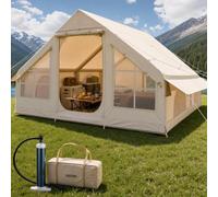 VEVOR Tienda Inflable para Acampar, Carpa Inflable de para Personas con Bomba Manual, Conector para Estufa, Puertas y Ventanas de Malla, Bolsa de Almacenamiento