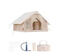 VEVOR Tienda Inflable para Acampar, Carpa Inflable de Tela Oxford 300D para 4-6 Personas con Bomba Manual, Conector para Estufa, 2 Puertas y 4 Ventanas de Malla, Bolsa de Almacenamiento, Beige