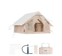 VEVOR Tienda Inflable para Acampar, Carpa Inflable de Tela Oxford 300D para 4-6 Personas con Bomba Manual, Conector para Estufa, 2 Puertas y 4 Ventanas de Malla, Bolsa de Almacenamiento, Beige