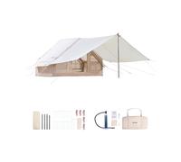 VEVOR Tienda Inflable para Acampar, Carpa Inflable Tela Oxford 300D para 3-5 Personas con Bomba Manual, Dosel, Conector para Estufa, 2 Puertas y 2 Ventanas de Malla, Bolsa de Almacenamiento, Beige
