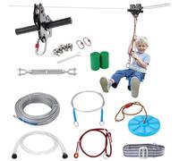 VEVOR Tirolesa para Niños y Adultos Kit Completo de Tirolesa de 36,6m Carga de 150 kg Fácil Configuración con Cinturón de Freno de Resorte y Arnés de Seguridad para Jardín, Patio Trasero al Aire Libre