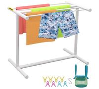 VEVOR Toallero para Piscina 5 Barras Organizador de Almacenamiento Independiente en Forma de T de PVC para Exteriores Incluye 8 Clips para Toallas, Bolsa de Malla, Gancho para Playa, Piscina, hogar